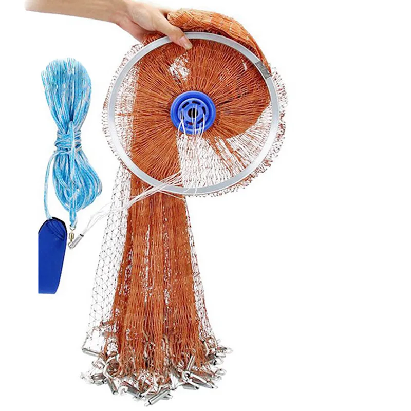 easy big american fishing nets cast net with aluminum frisbee Bait Trap Ring, Throw for Beginners, Saltwater Freshwater Fish Throw Net-4FT : Sports & Outdoors American Style Multifilament Fishing Cast