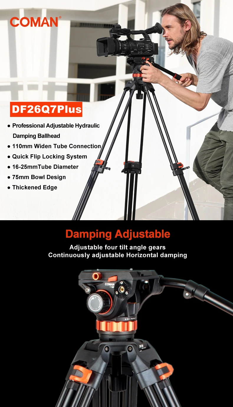 Coman  DF26Q7PLUS professional product video tripod for nikon dslr video camera 1710mm max load 12kg