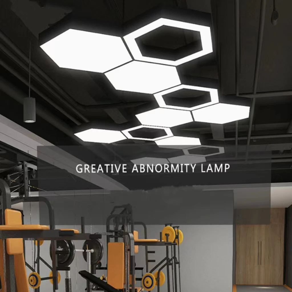 product modern style irregular six sided prism round warm white hanging line light for indoor office gym mall simple creative design-0