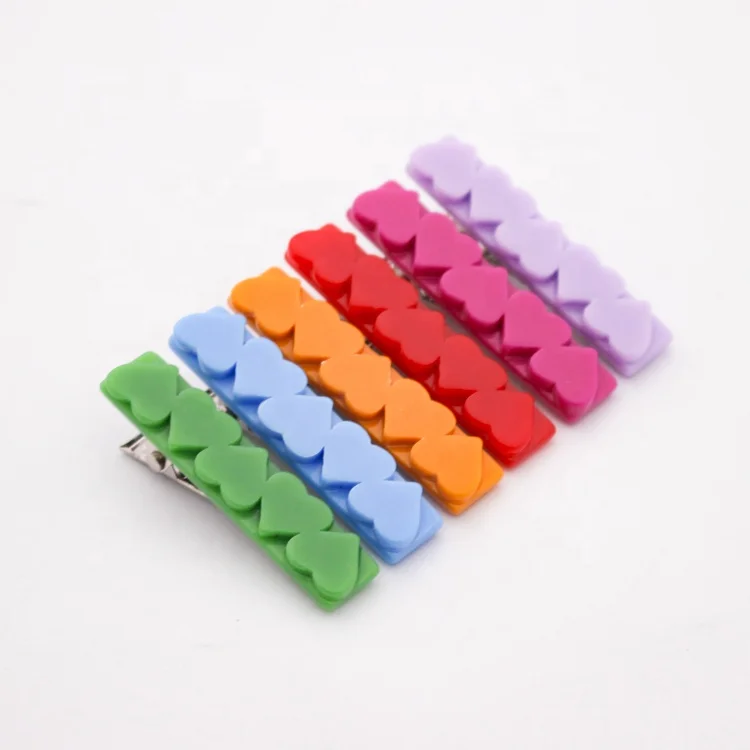 wholesale pretty acrylic colorful hair clip heart custom little girl hair clips