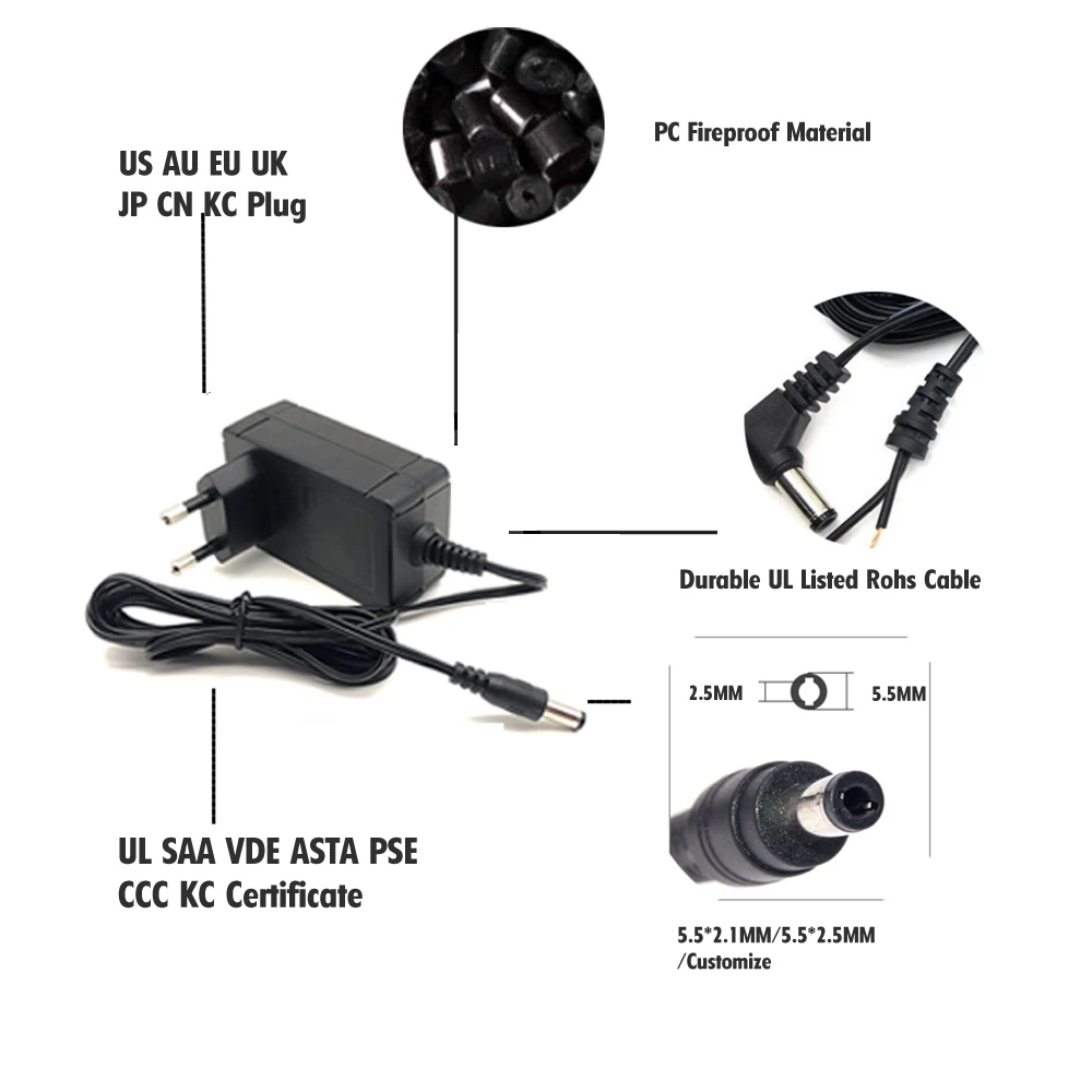 Fcc/ce/etl/tuv/gs Ac Wall Plug To Dc 5v 9v 12v 15v 19v Switch Power Adaptor  0.5a 1a 1.5a 2a 2.5a 3a Power Adapter Supply - Buy 5v 1a 1.2a 1.5a Usb Wall  Charger