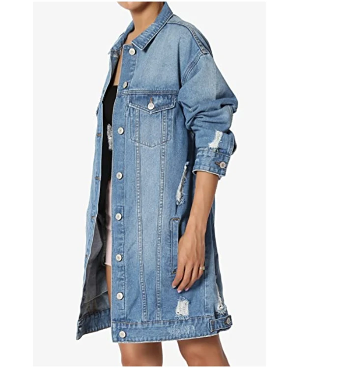 destroyed long denim jacket