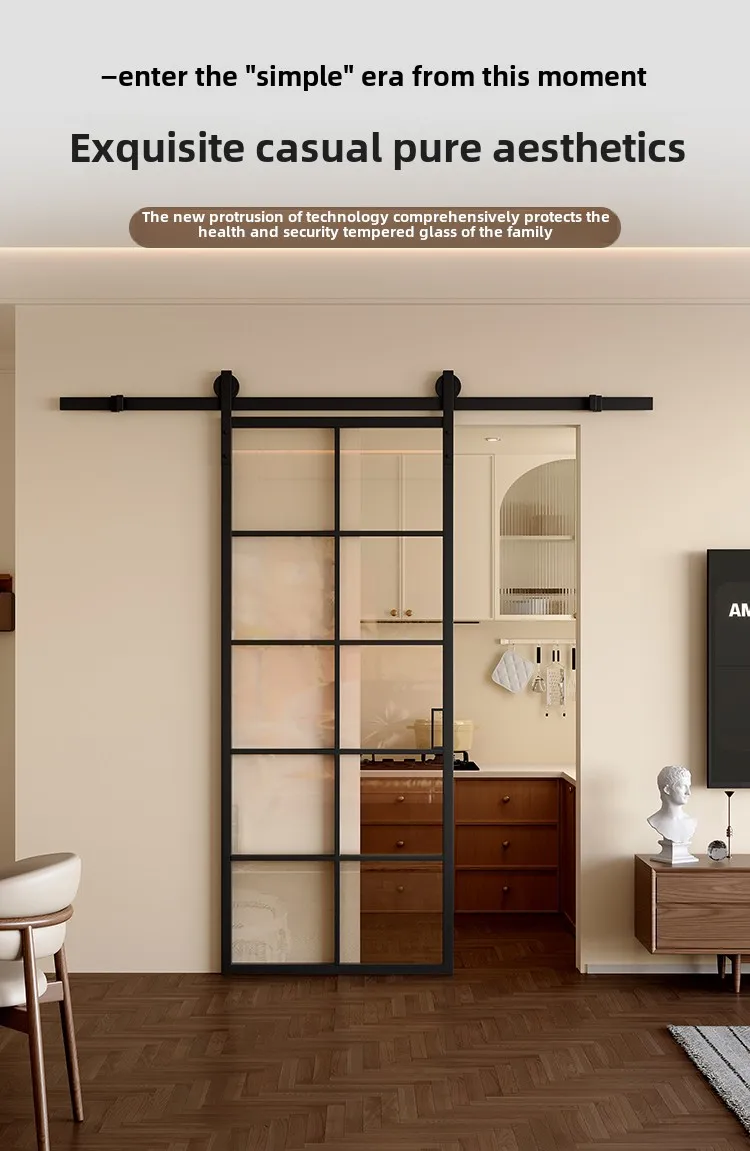 French Retro Panoramic Sliding Door Modern Simple Hanging Rail Design for Interior for Toilet Bedroom Restaurant Use Fiberglass supplier