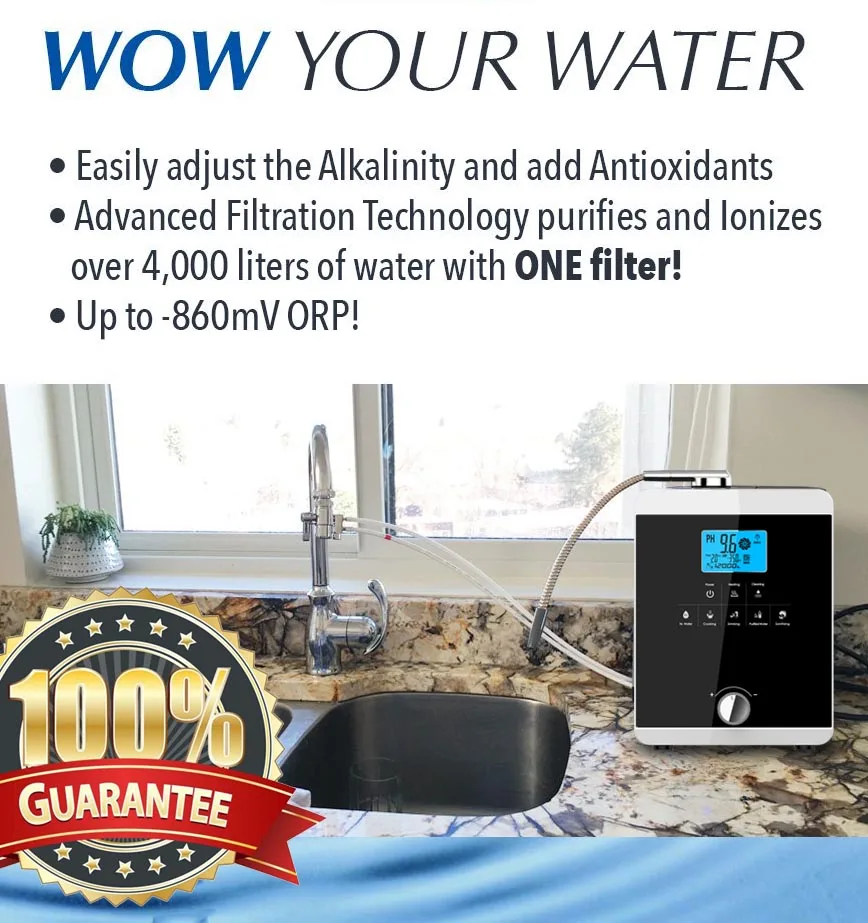 EHM-829 Alkaline Water Ionizer Machine with pH Range 2.8~11.0 ORP +500mV to -800mV and 1.5W Standby Power