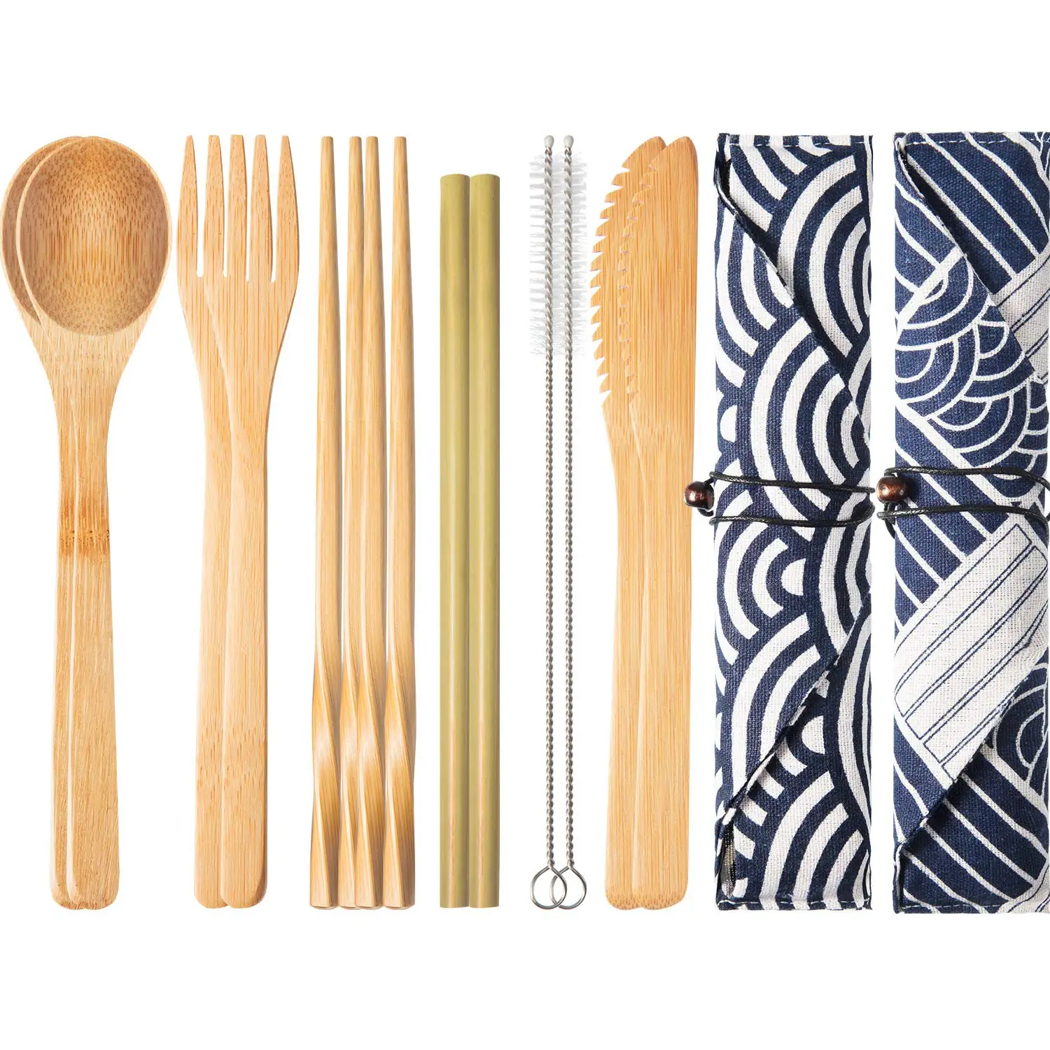 Reusable Bamboo Utensils Travel Cutlery Set With Case,Forks Knives Chopsticks Spoons Straws And