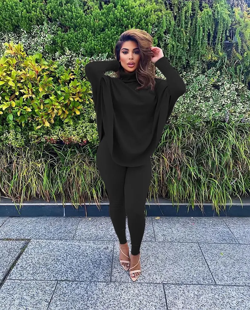 Two Piece Pants Set 2020 New Arrival Sexy Two Piece Set Soild Color Skinny Lady for Women Winter Style Time Club Lead Fit