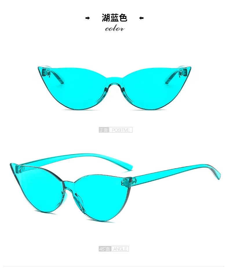 Hot Selling Candy Color Cat Eye Sunglasses Retro Rimless One Piece Sunglasses