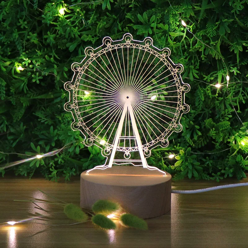 
Customized Acrylic 3D Effect Desk Lamp Kids 3D Wood Base Warm night light Led Table Lamp With switch button 