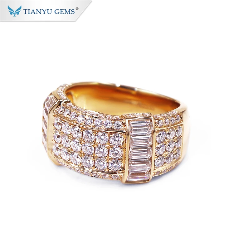 Tianyu Personalized Customized Baguette cut& Round Lab Diamond Gold Wedding Band Jewelry Ring For Men