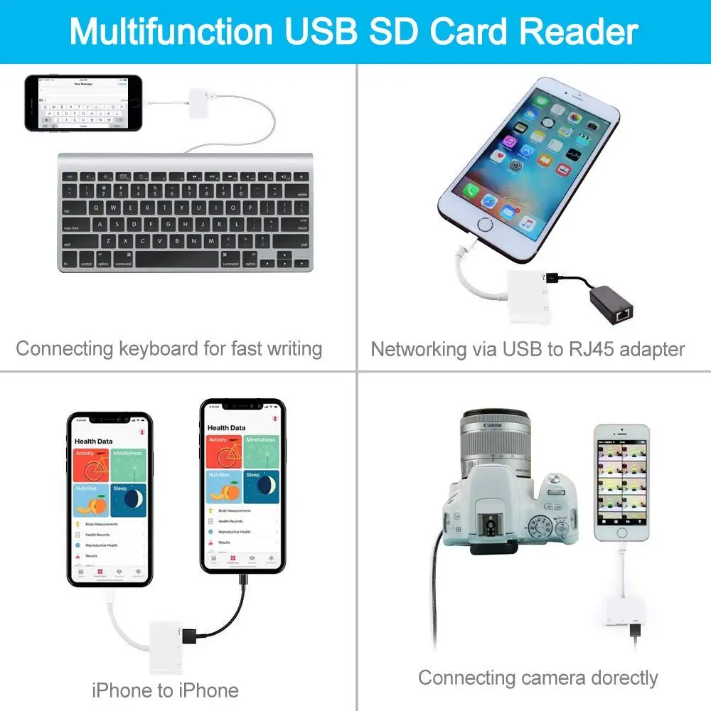 Multi Function 3 in 1 Card Reader for iPhone with Charging USB Port SD TF Card Reader Camera Connection Kit Support IOS 13 - ANKUX.COM