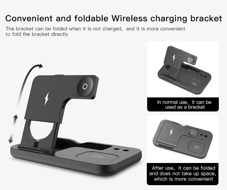 Foldable Portable 15W 4 In 1 Charging Station Pad Dock Desktop Stand Charger Wireless