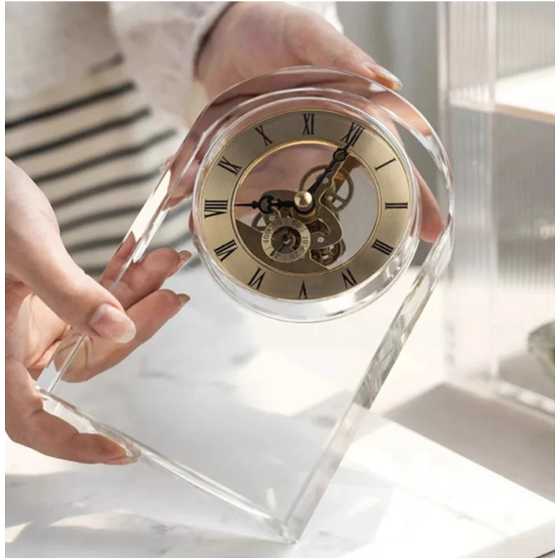 product jy crystal crafts customized model glass 3d building model clock for company anniversary gifts with gift box-2