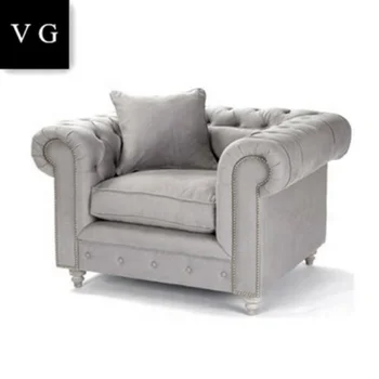 White Linen Fabric Chesterfield Single Sofa Releax Wooden Couch Single Sofa Releax Wooden Couch