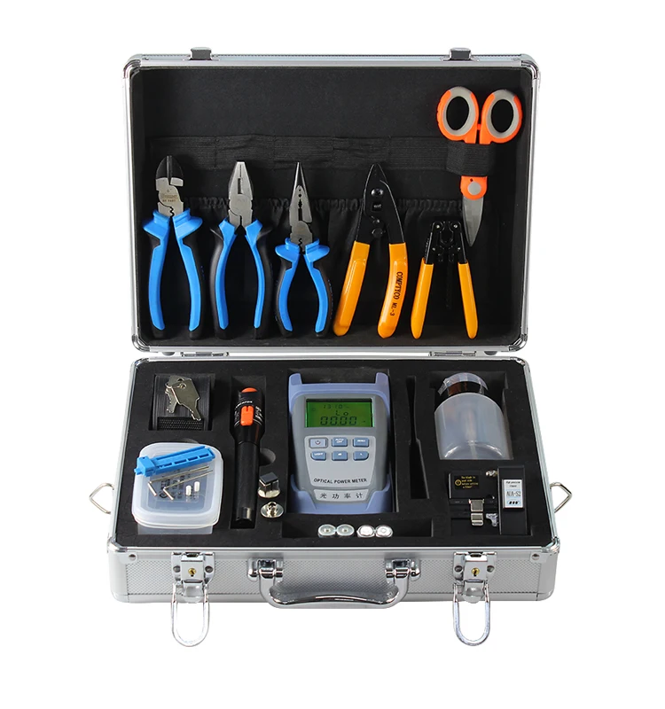 Fiber Optic FTTH Tool Kit With Fiber Cleaver Pliers Optical Power Meter GN 