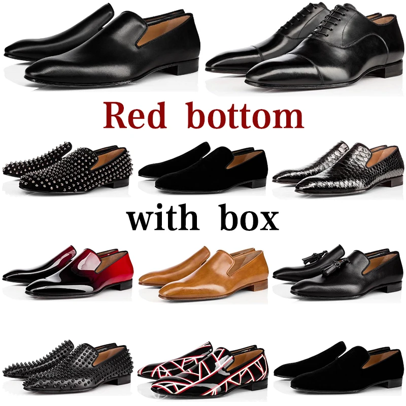 Men Luxury Red Bottom High Quality Black Leather Rivets Fashion Loafers