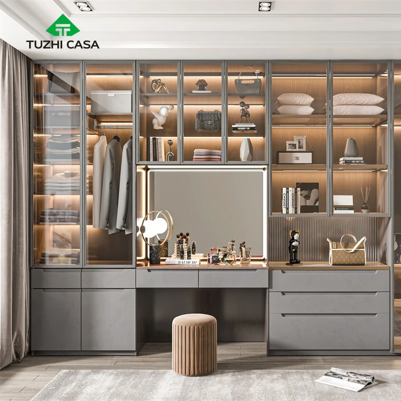 modern wardrobe with dressing table built in with mirror Built In Dressing Table Mirror Design Ideas