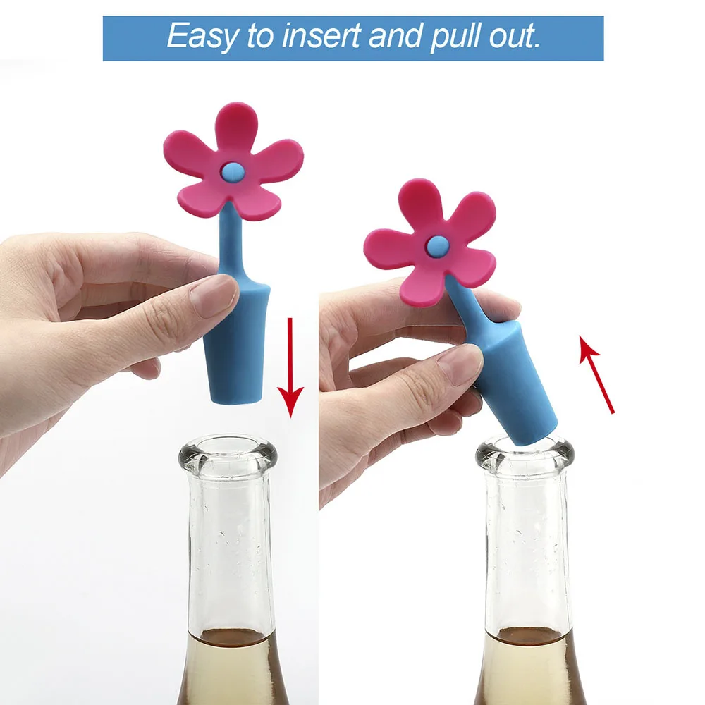 Tapon De Vinos Custom Colored Flowers Funny Silicone Rubber Wine Bottle