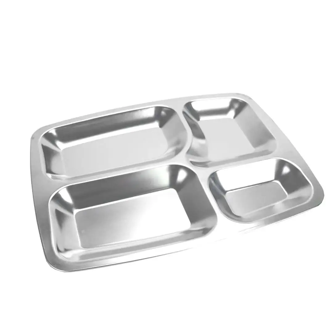 Stainless Steel 4 5 6 Compartment Divided Dinner Plate Fast Food