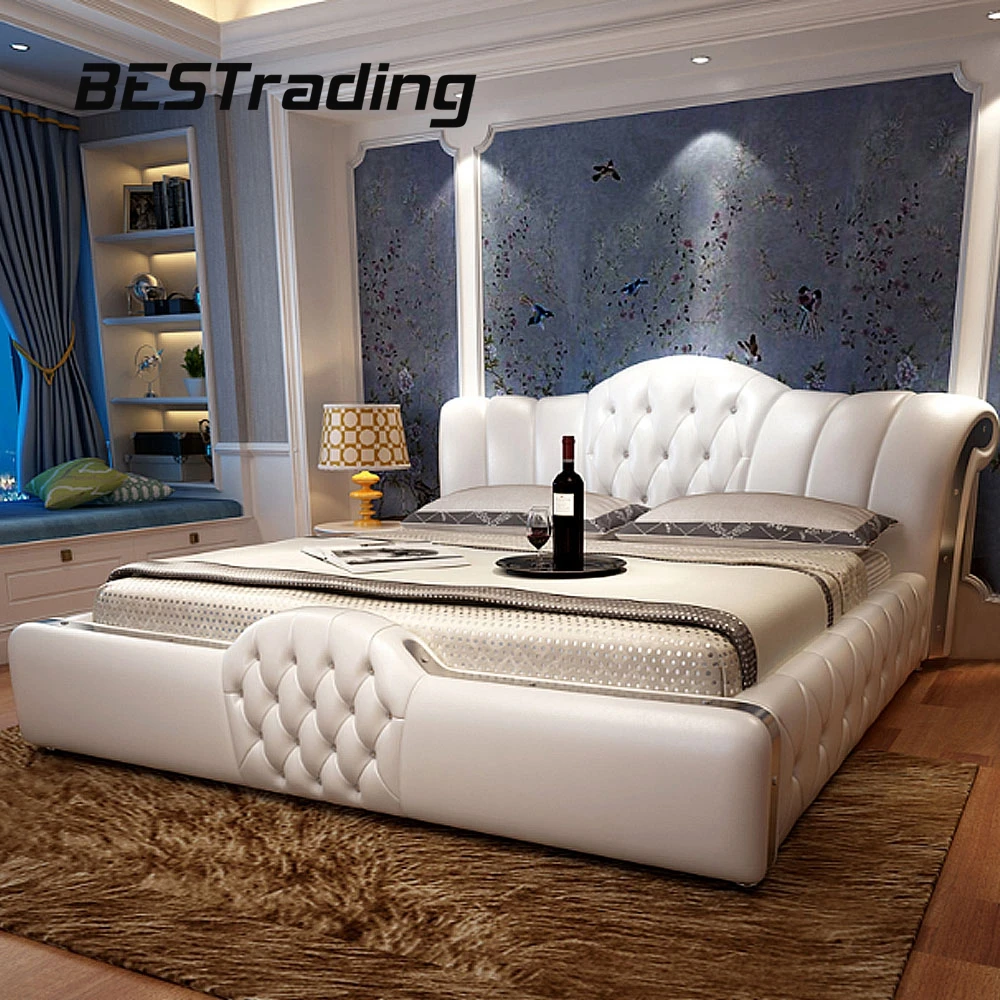 New Design Genuine Leather Double Bed Luxury King Size Bedroom Sets