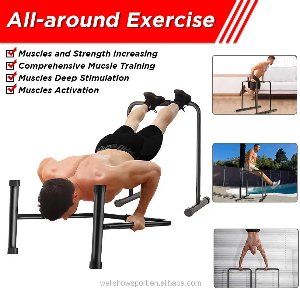 Adjustable Parallel Bar Heavy Duty Dip Stand Body Press Bar Parallette Exercise Bar Workout Equalizer for Calisthenics 
