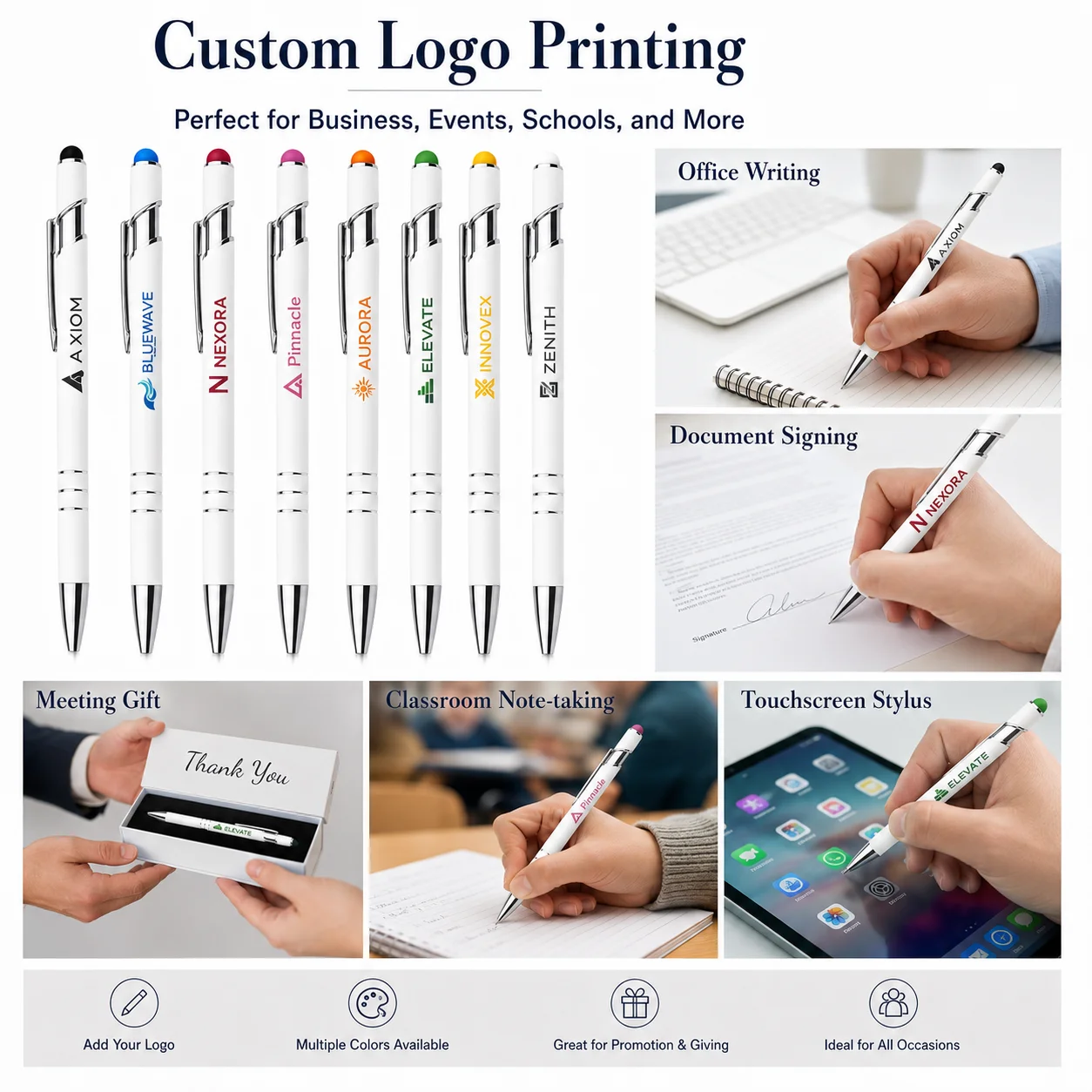 2-in-1 Aluminum Stylus Ballpoint Pen Custom Logo Metal Promotional Pen for Office Business Gift OEM