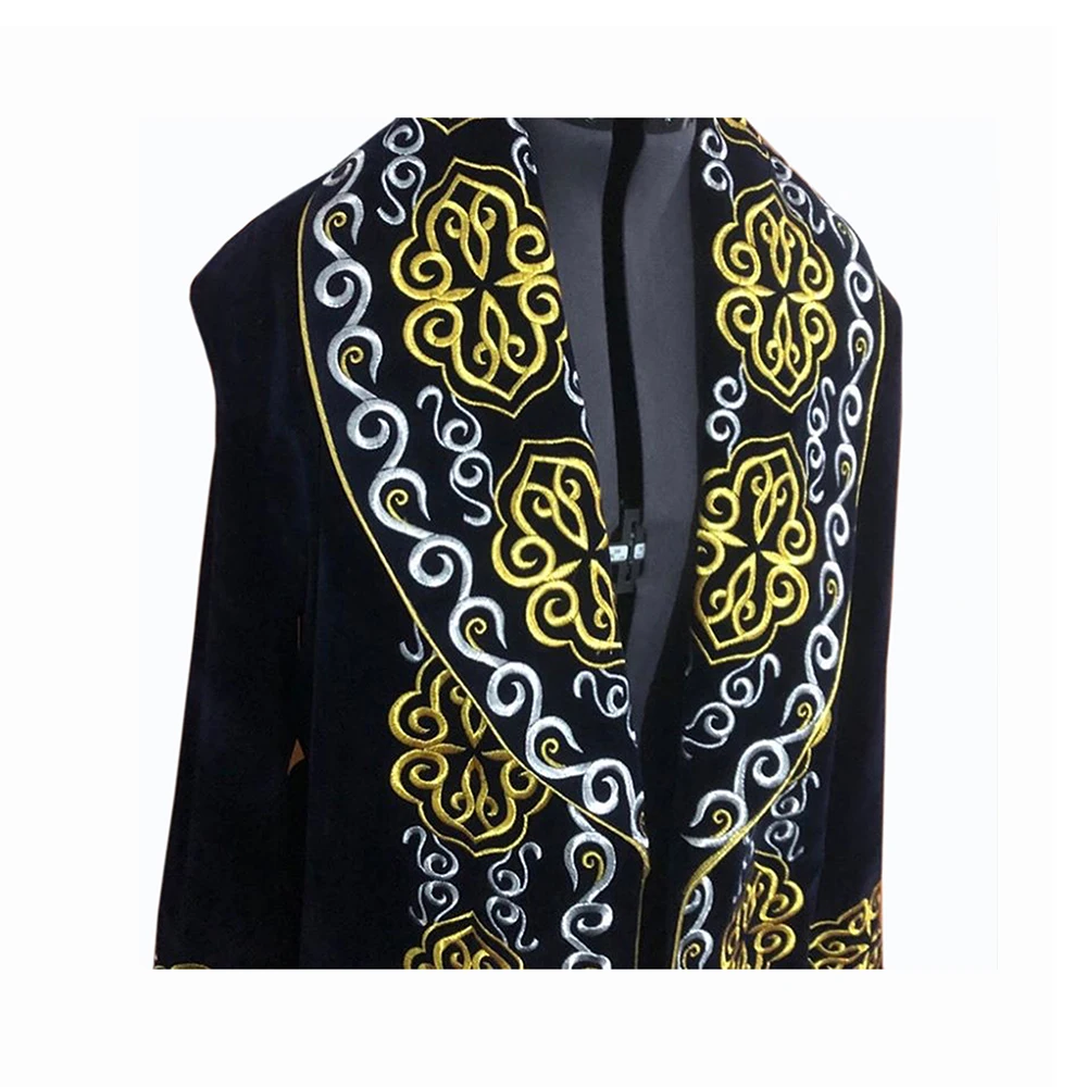 
Winter Velvet Fabric Warm Clothing With Border Kazakh National Chapan for Men 