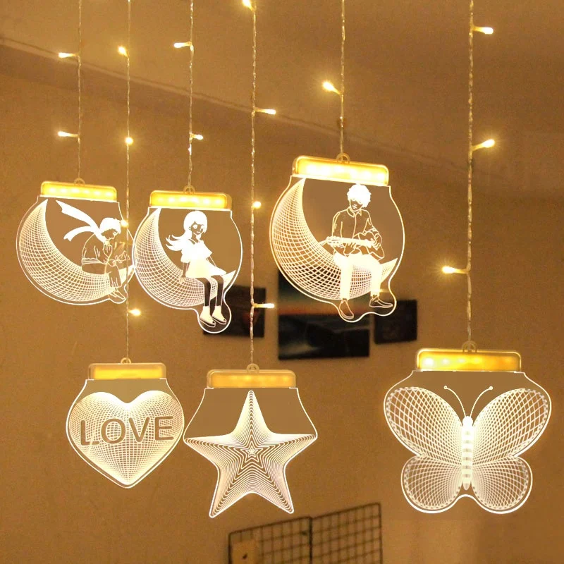 Romantic Lover 3D LED Illusion Night Light 2M X 0.7M Icicle Curtain Fairy String Light USB Power Hanging Illusion Lamp