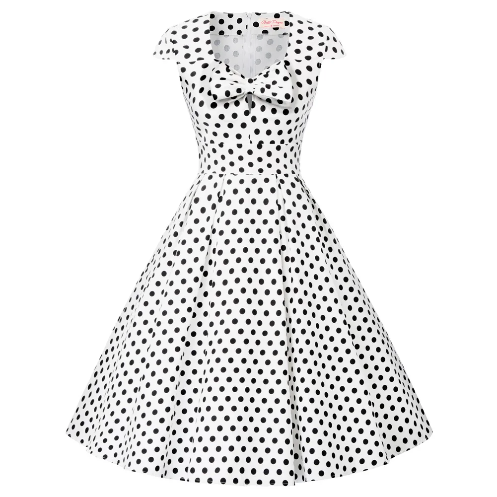 Bps02049 Ladies Polka Dots Dress Cap Sleeve Vneck Cotton Flared Aline Retro Vintage Dress