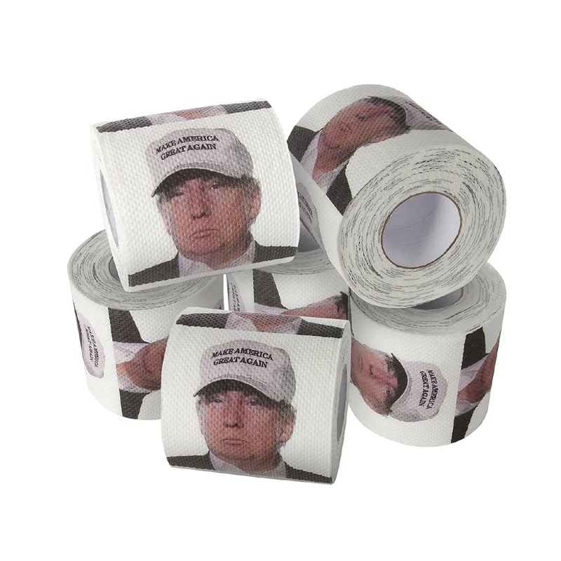 Donald trump toilet roll printed tissue papers roll for political gifts low minimum gift wash room tissue paper factory price