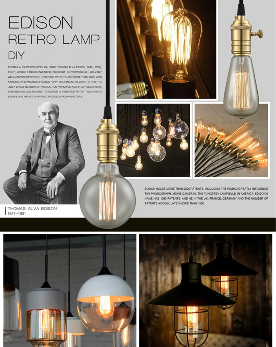 Edison Light Bulb E27 Screw Retro Tungsten Light Source Art Personality