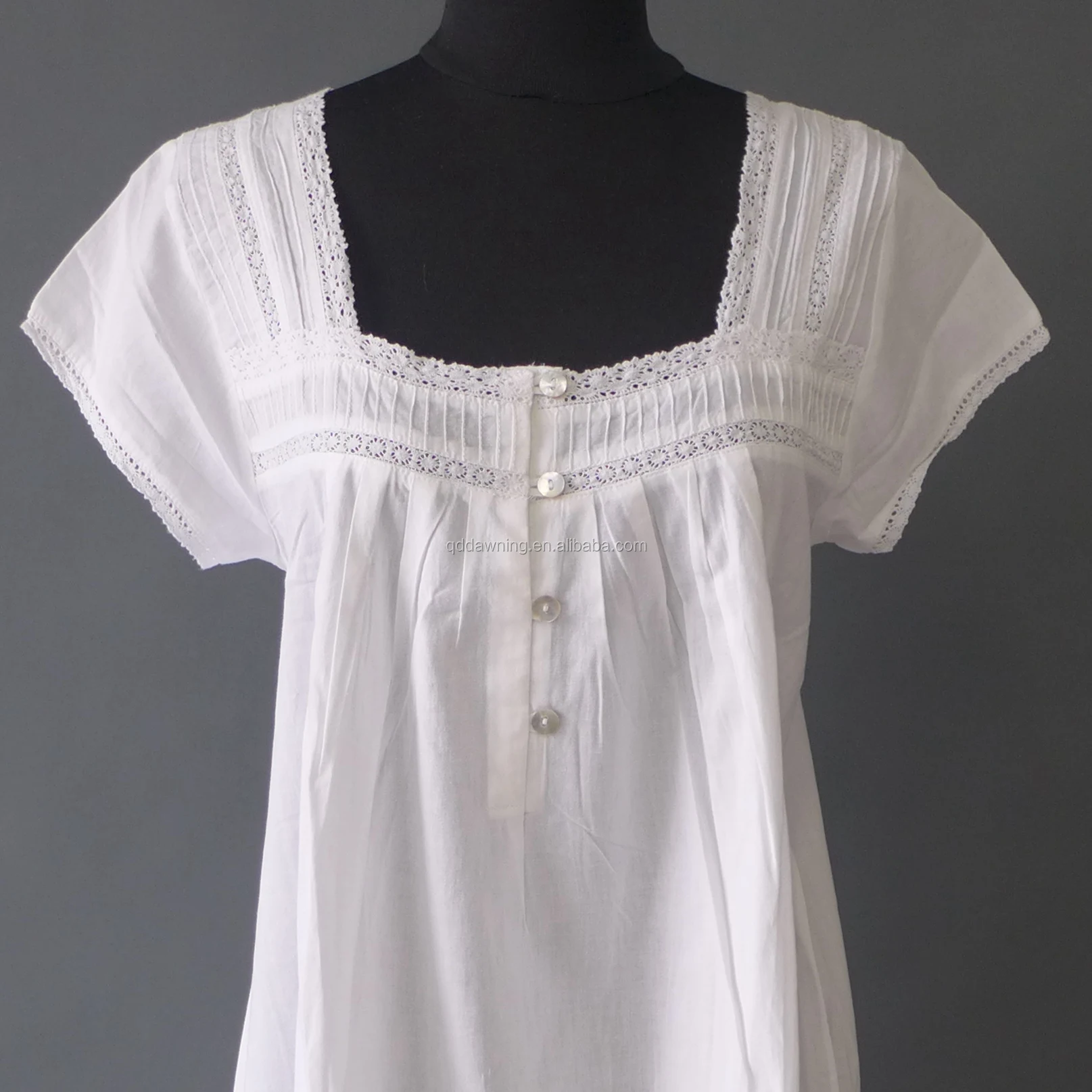 White Cotton Pintuck Nightgown - Buy Cotton Nightgown,Nighty,Nightdress ...