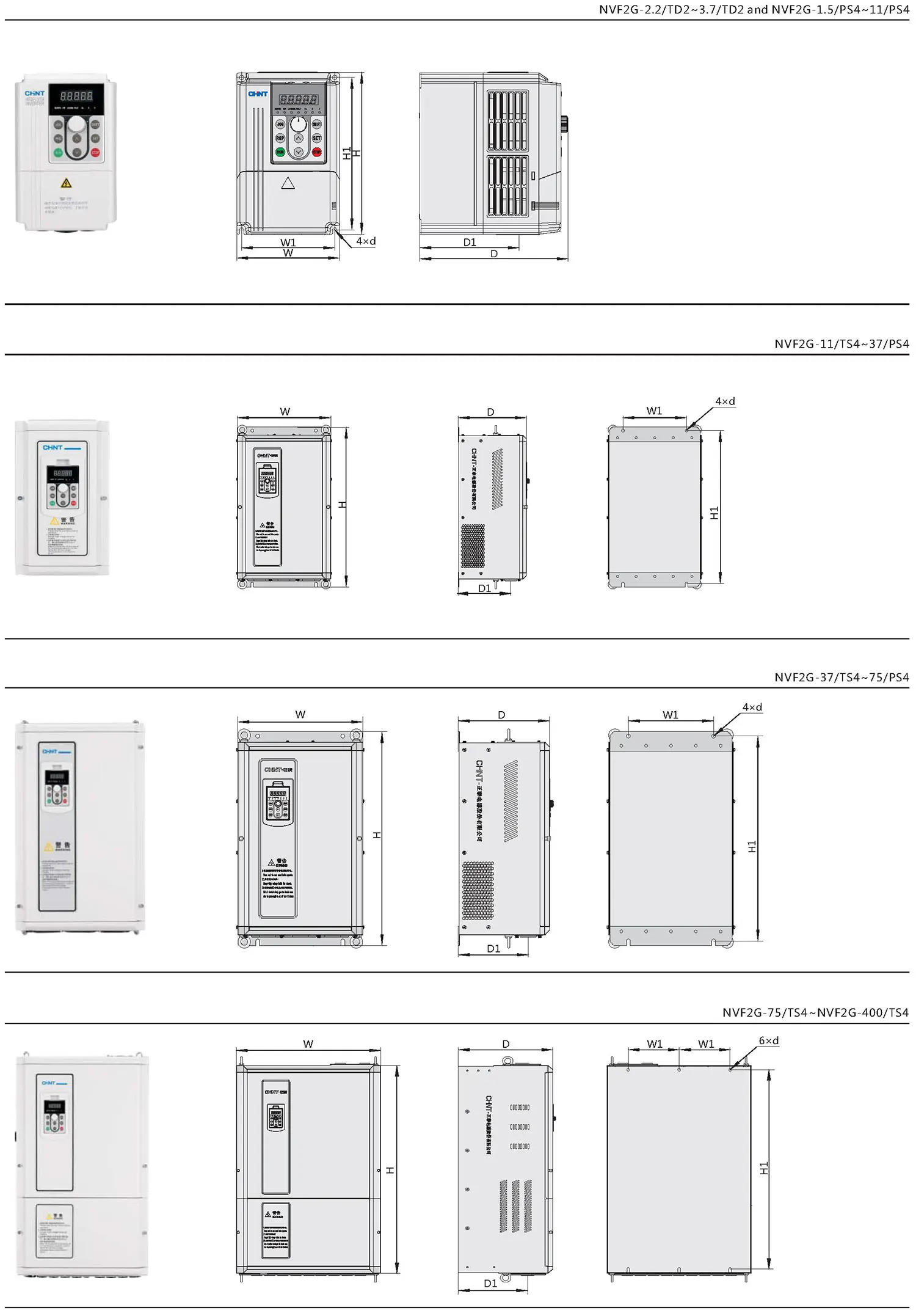 Chint original NVF2G Inverter VFD 1Phase 3 phase 220V 380V NVF2G-3.7/TS4 NVF2G-7.5/TS4 NVF2G-15/TS4 CHNT Frequency Inverter