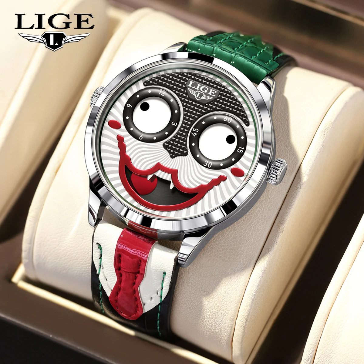 LIGE LG89160 Men's Quartz Watch - Unique Clown Dial, Sport Style