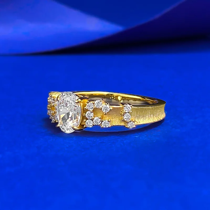 S925 Silver Gold-Plated Ring 5*7mm Egg-Shaped Oval Cut with Zircon Middle Ancient Pigeon Egg Fingertip Elf Lab Diamond Ring