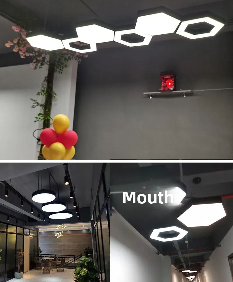 product hexagonal honeycomb pendant light led creative irregular shape office gym mall supermarket lighting fixture-12