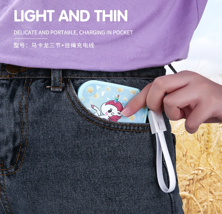 Super Cute Power Bank 10000mAh with Built-in Charging Cable for iPhone Portable Small Cheap Mobile Powerbank - ANKUX.COM