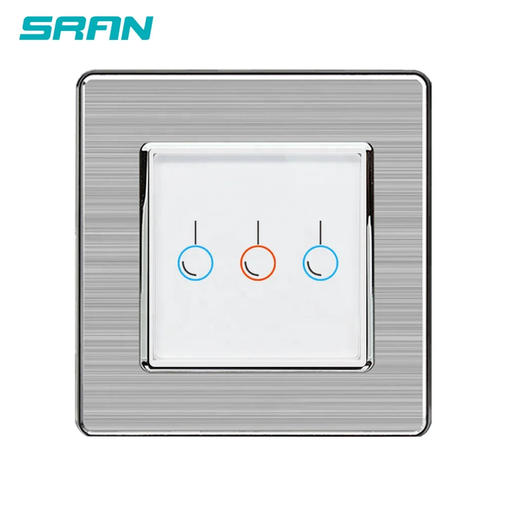 SRAN 3gang 1way  touch switch uk light switches for homes crystal glass with stainless steel panel A221-31