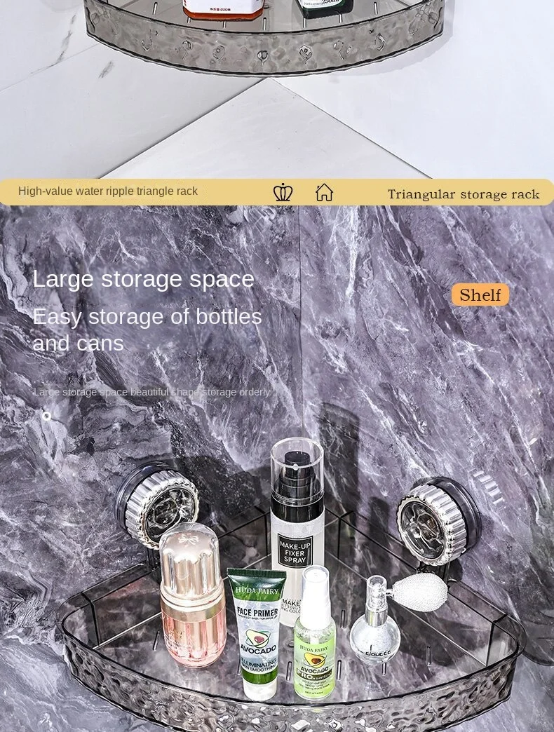 Modern Plastic New Suction Cup Triangle Storage Rack Punch-Free Wall-Mounted Bathroom Toilet Washstand Corner Storage Rack