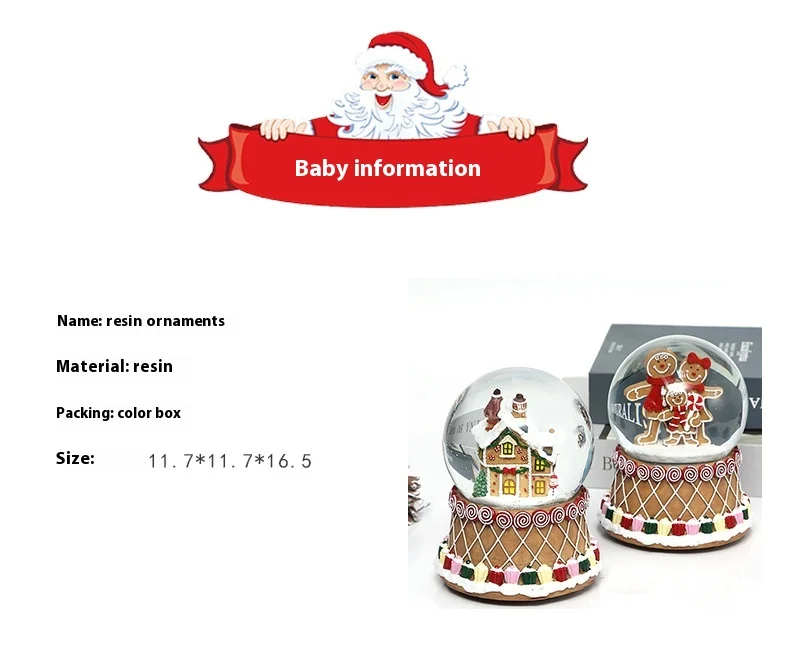 Transparent Crystal Ball Christmas Light Music Box Resin Crafts with Bear Sculpture and Automatic Christmas Snow Globe
