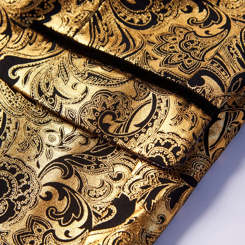 Mens Three-piece Set Wedding Suits Gold Floral Pattern Slim Fit Party Prom Dress Tuxedo Singers Costume Smoking Uomo