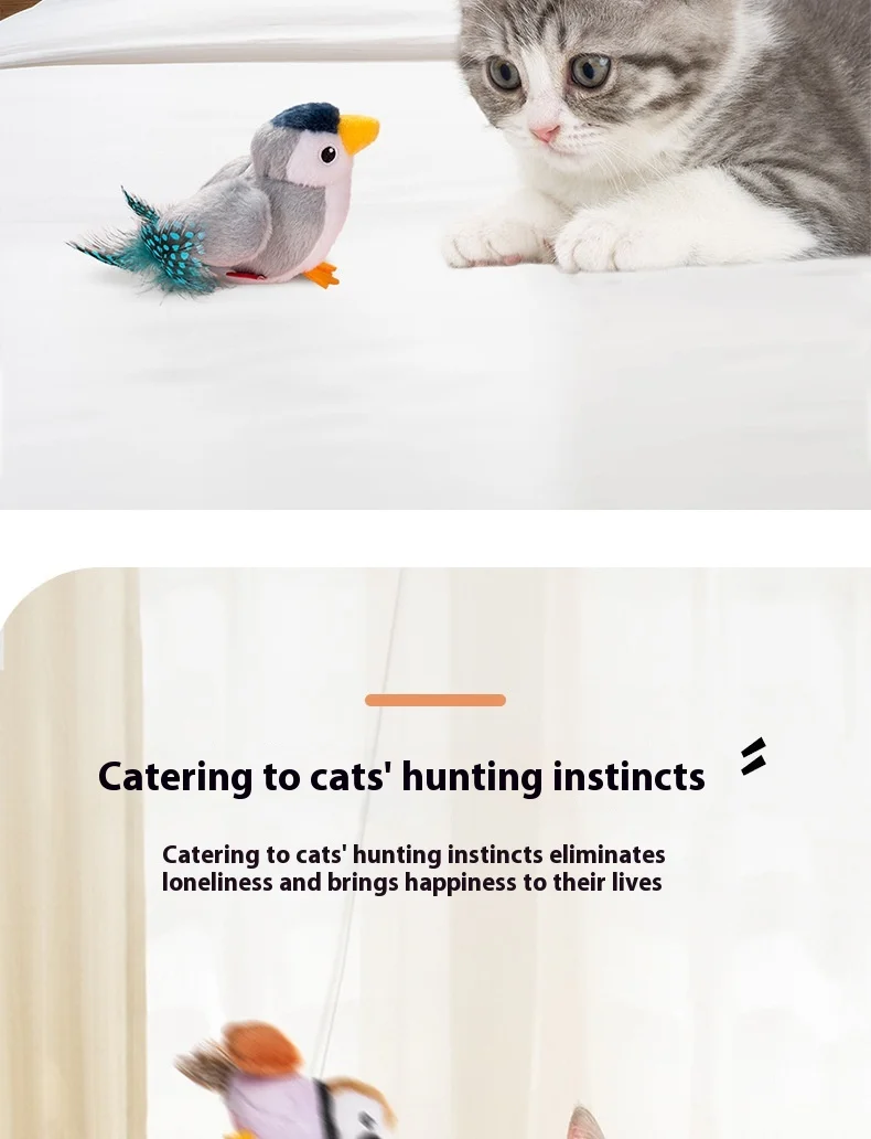 Eco-Friendly for Bestseller Pet Toy Squeaky Bird Plush Cat Wand for Boredom Relief Self-Entertainment Cat Entertainment