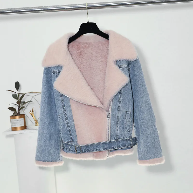 plus size denim jacket with fur collar