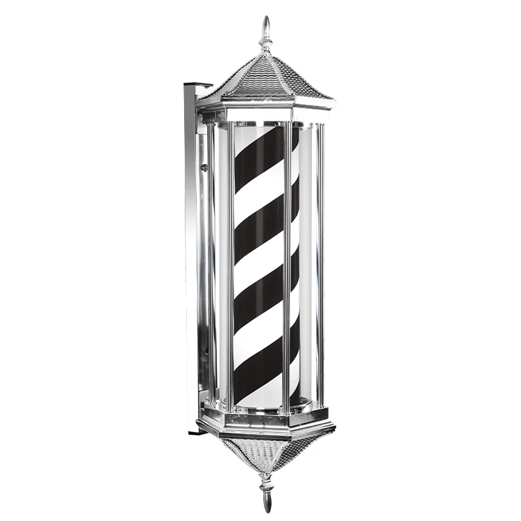 Barber Pole Retro Barbershop Led Light Black and White Stripes Outside Illuminating Rotating Salon Sign Waterproof Barber Pole