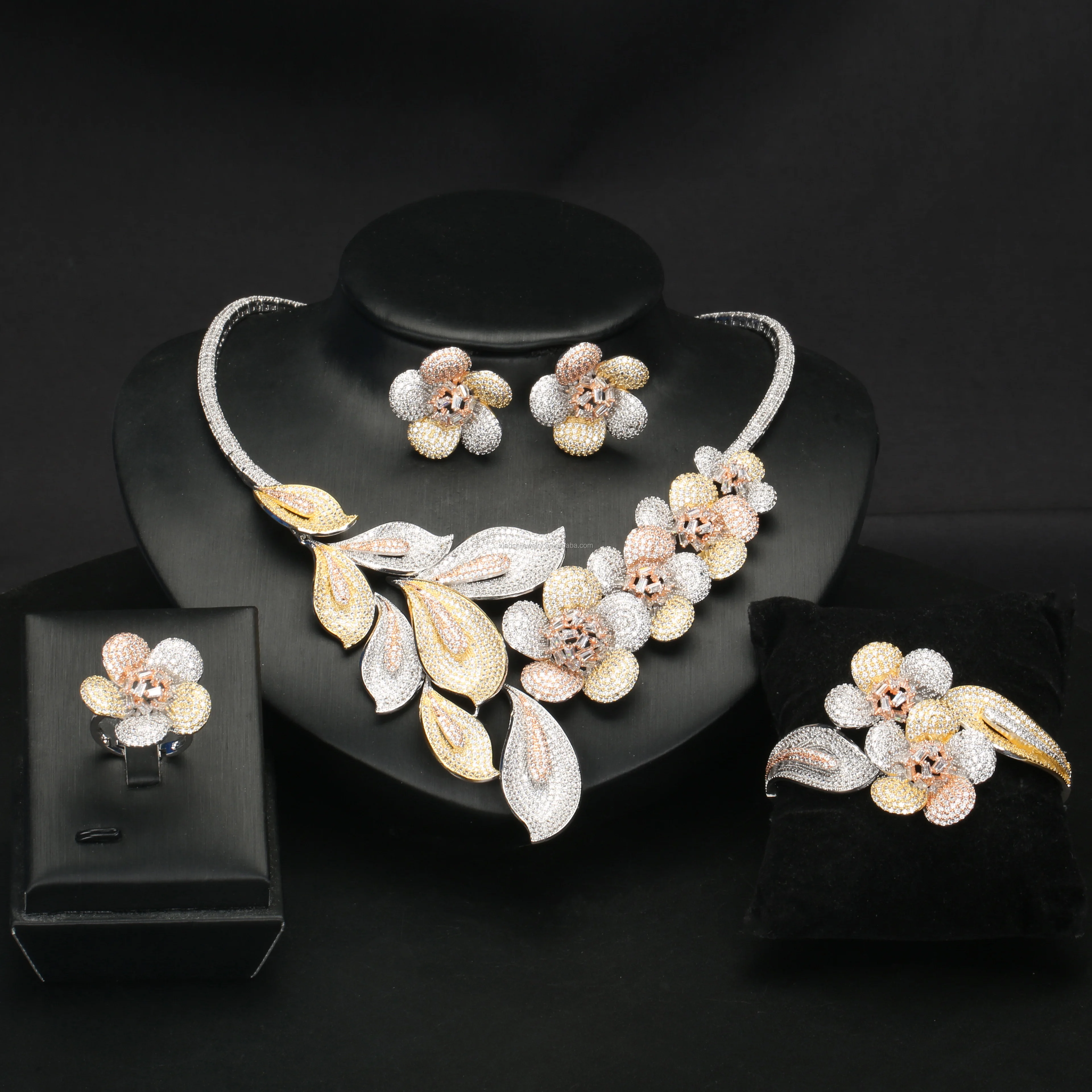 dv 2020 小石品牌迪拜批发新娘婚礼首饰项链套装为女性铜合金首饰礼品