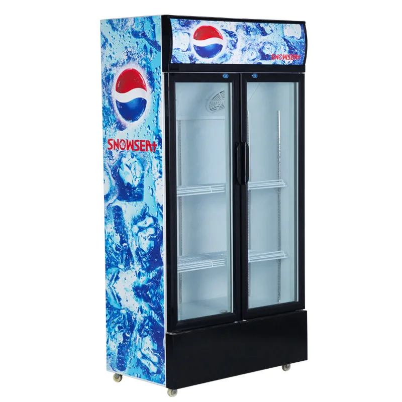 Close-up of dual-pane glass cooler door showing edge seal and Low-E coating reflection