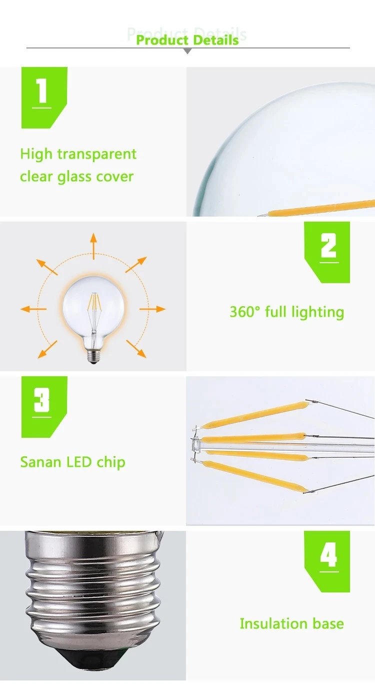 G125 Grid Pineapple dimmable led filament bulb light 2700K 4500K 6000K E26 E27 B22  Filament bulb light with 2 years warranty
