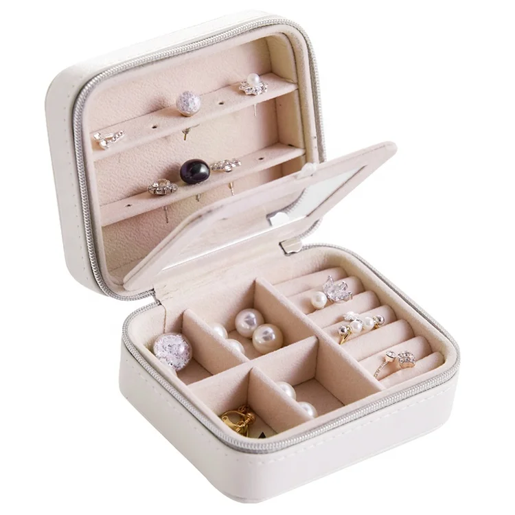
2020 Pu Leather Small Luxury Jewelry Box Travel Jewelry Organizer Portable Jewellery Box With Mirror 