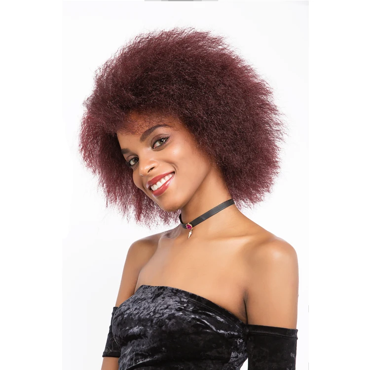 Kanekalon Fiber High Quality Black Afro Short Curly Synthetic Hair Wig