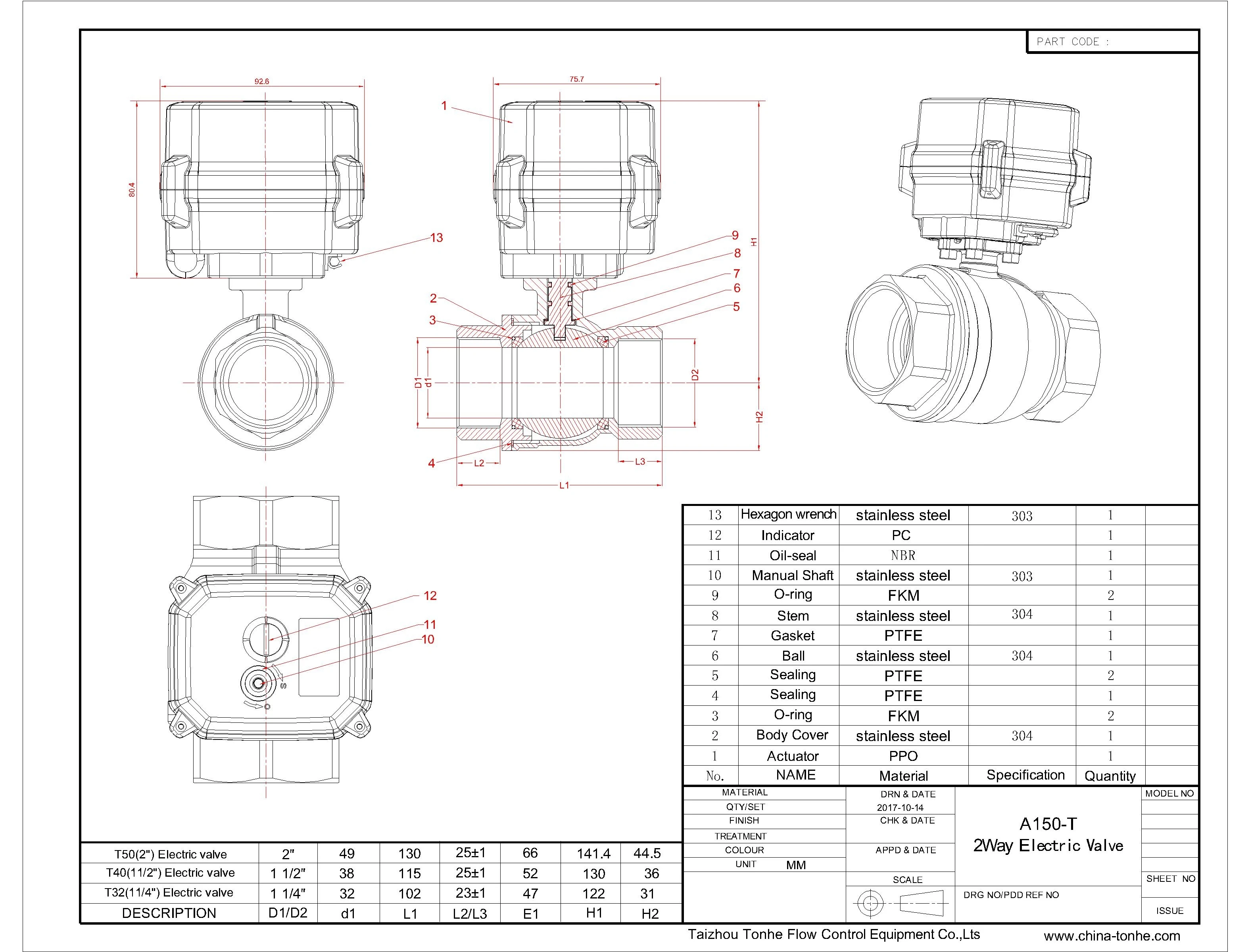 2 Way Stainless Steel 2" Inch 50mm Electric Actuated Ball Valve Dn50