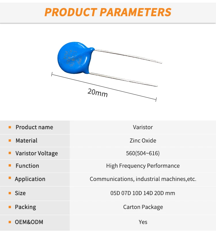 Blue 300v 470v 3movs Varistor 3 Movs Metal Zinc Oxide 471k 05d431k 07k471 10d471k 14d271k